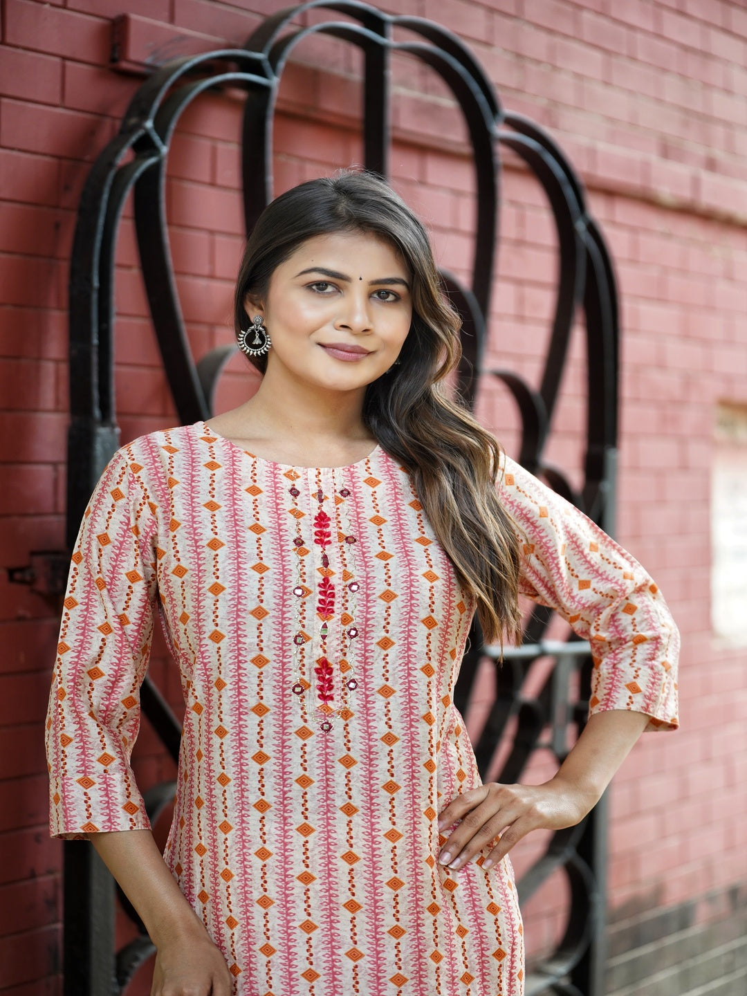 Pink Embroidered Straight Chanderi Kurta