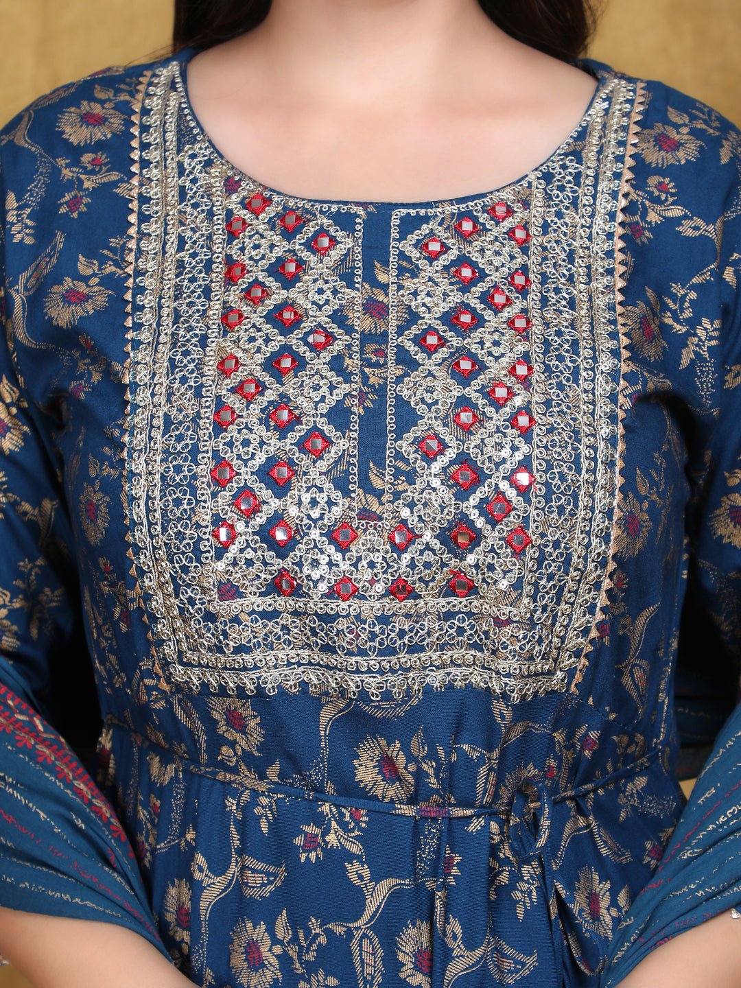 Blue Embroidery Anarkali Rayon Suit Set