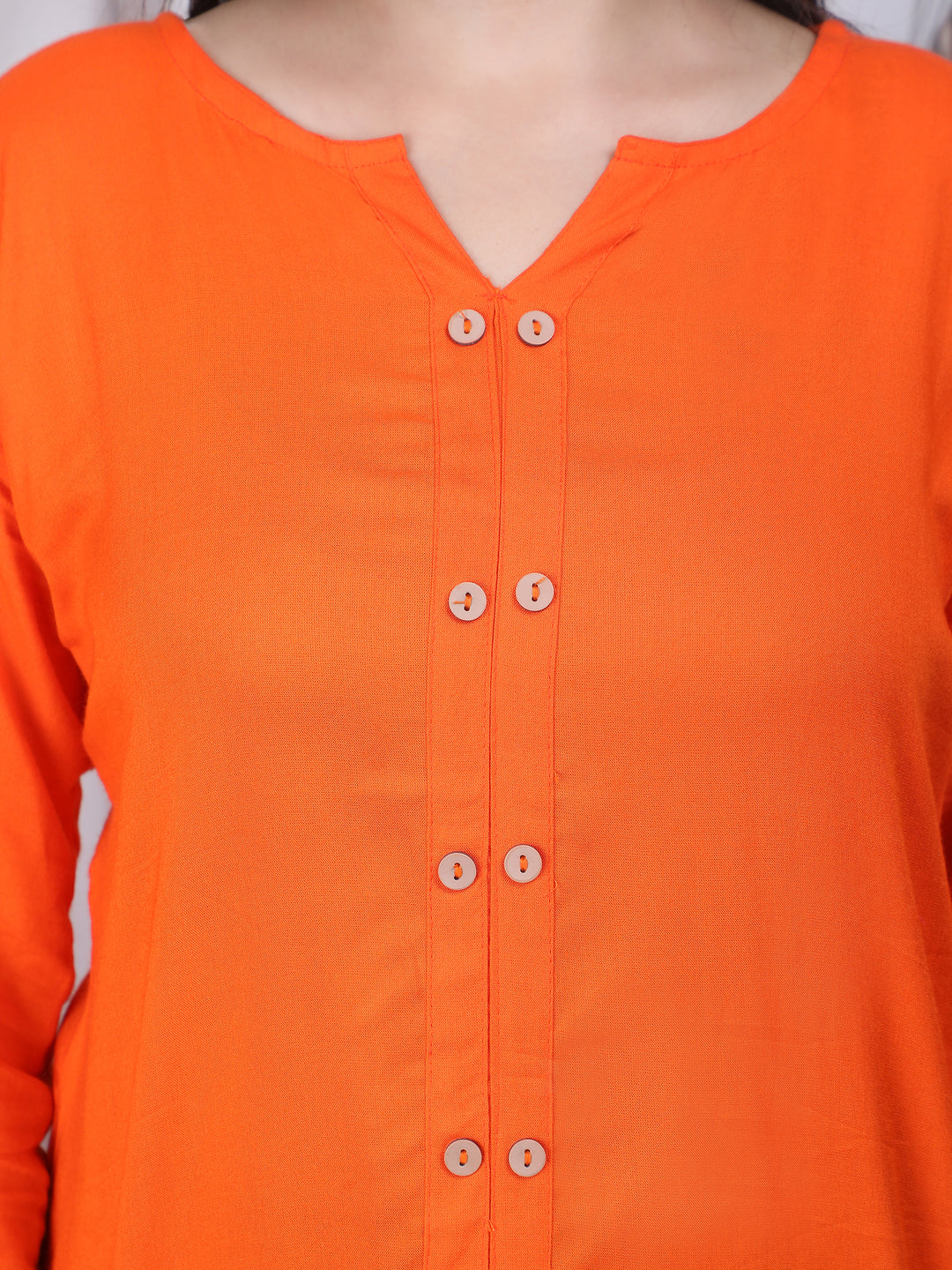 Orange Solid Pattern Straight Rayon Top