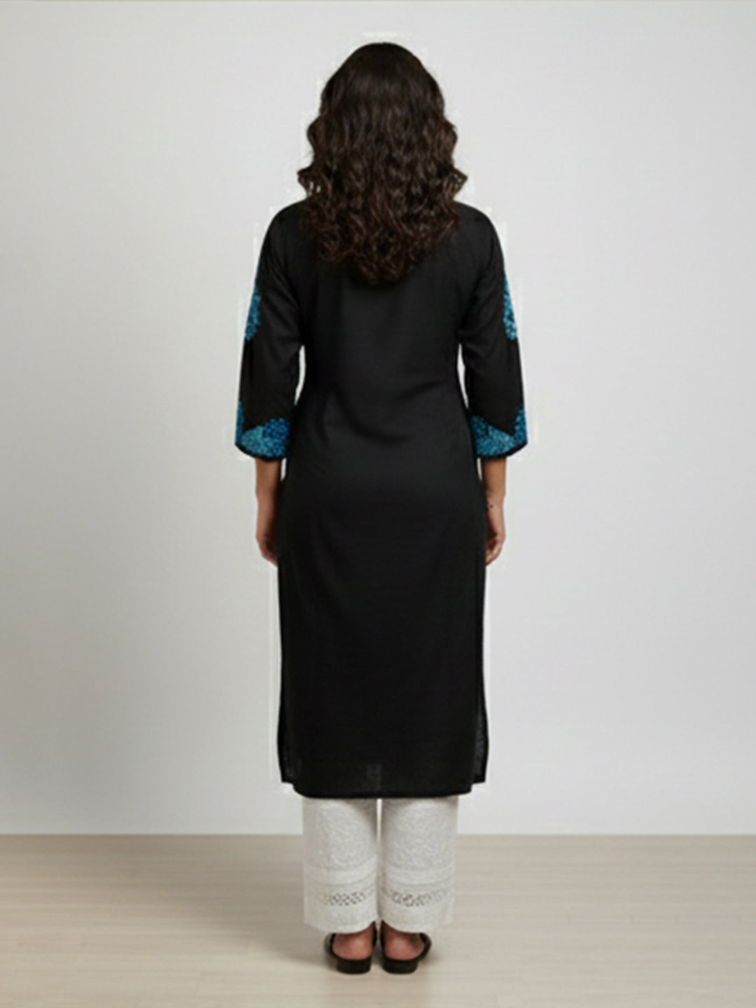 Black Chikankari Kurta with Blue Embroidery