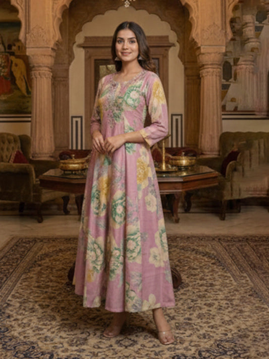 Elegant Pink Chanderi Anarkali Set for Women’s Wear
