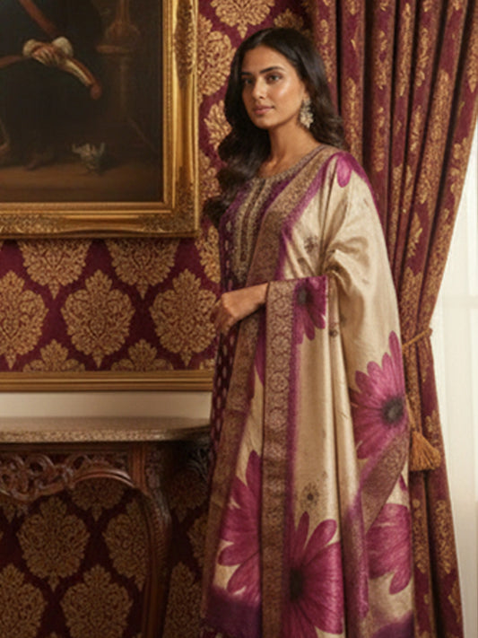 Dark Purple Weave Cotton Suit Set Perfect for Parties and Occasions