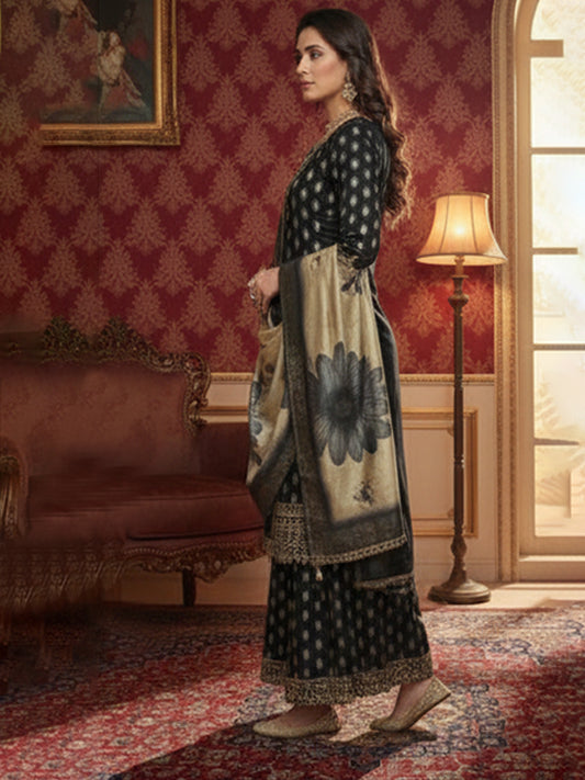 Black Weave Cotton Suit Set Perfect for Parties and Occasions