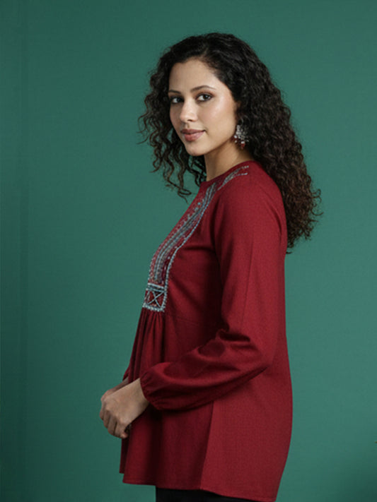 Classic Maroon Cotton Tops for Women