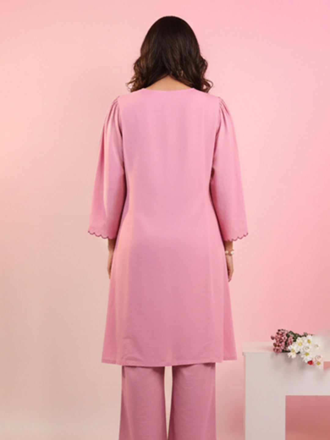 Pink Rayon Stepal Kurta Set for Everyday Wear