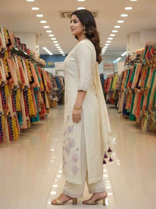 White Joot Cotton Kurta Suit Set for Everyday Style