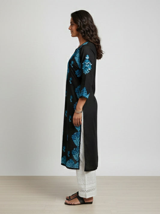 Black Chikankari Kurta with Blue Embroidery