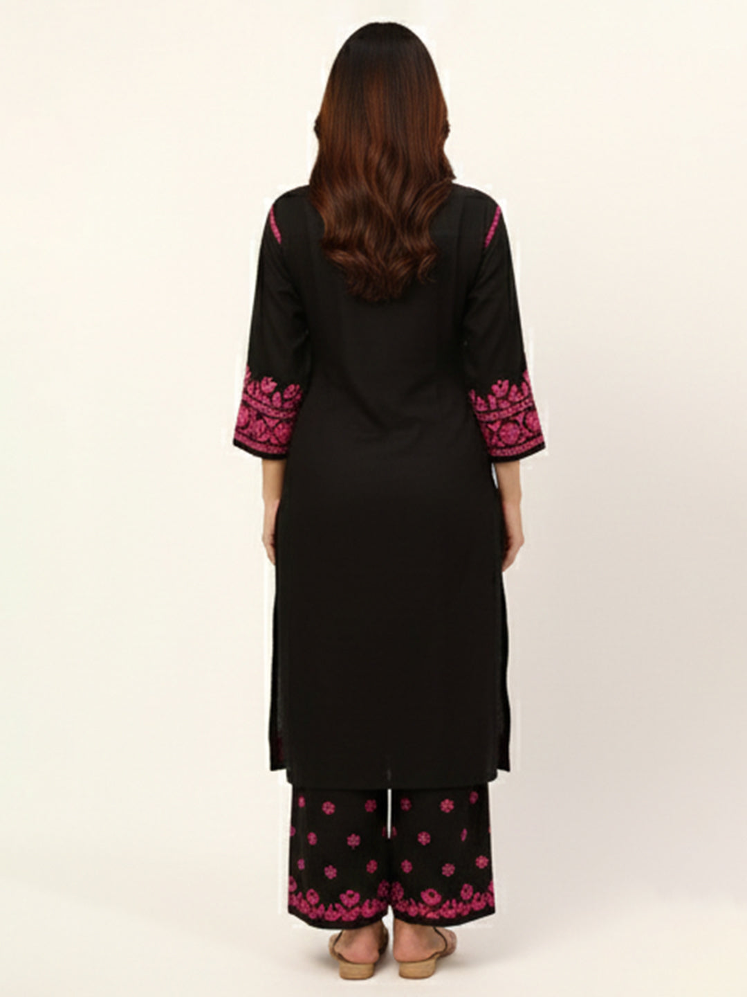 Black Chikankari with pink embroidery Kurta Palazzo Set