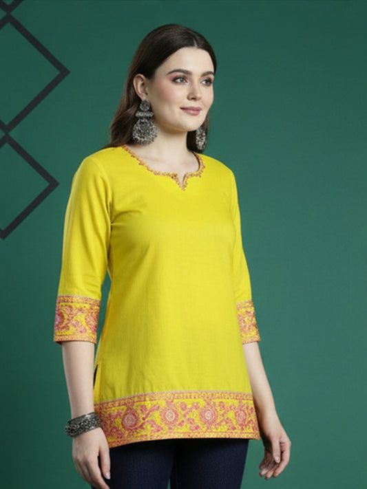 Classic Lime Yellow Cotton Tops for Women