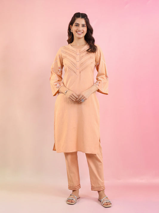 Women’s Soft Peach Kurti Pant Set with Elegant Comfort