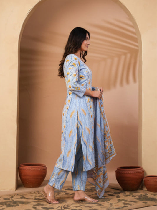 Elegant Blue printed cotton suit set with everyday comfort