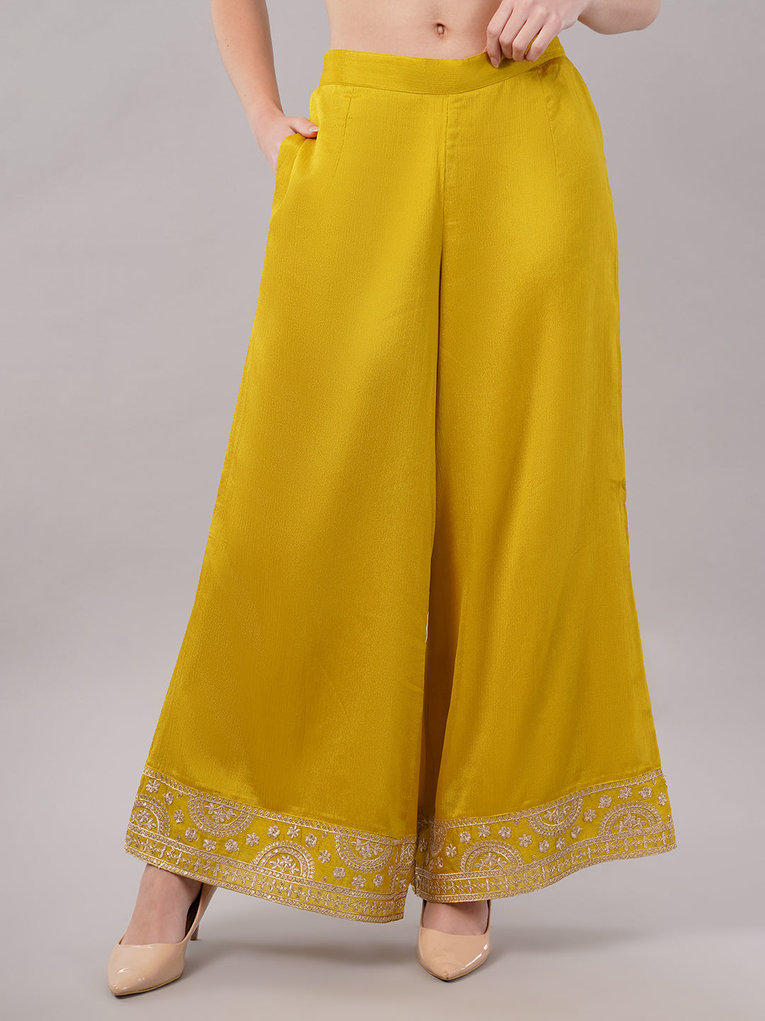 dhartii Mustard Chinon Solid Suit Set