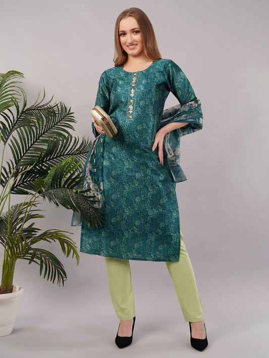 dhartii Teal Floral Zardozi Suit Set