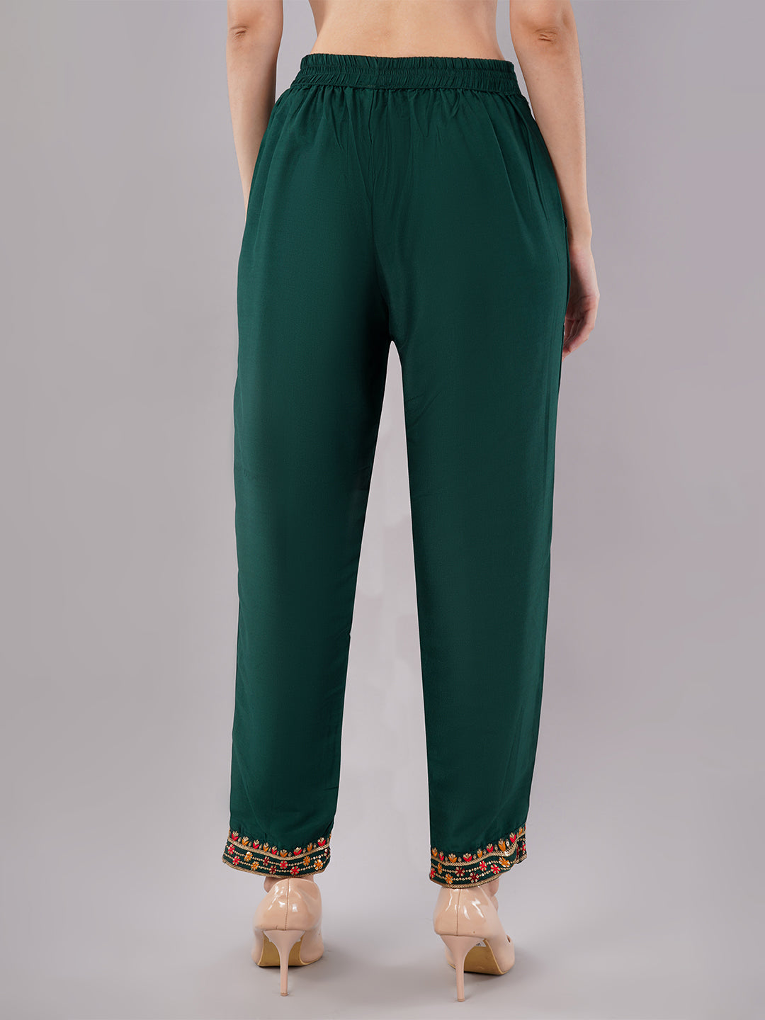 dhartii Trendy Festive Dark Green Embroidered Suit Set with Floral Dupatta and Pants (3 Piece Set)