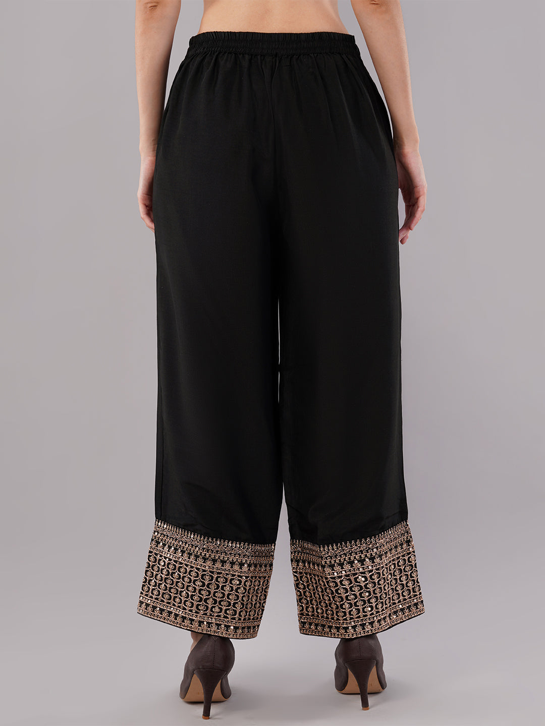 dhartii Festive Stunning Black Embroidered Suit Set with Pallazzo and Dupatta (3 Piece Set)