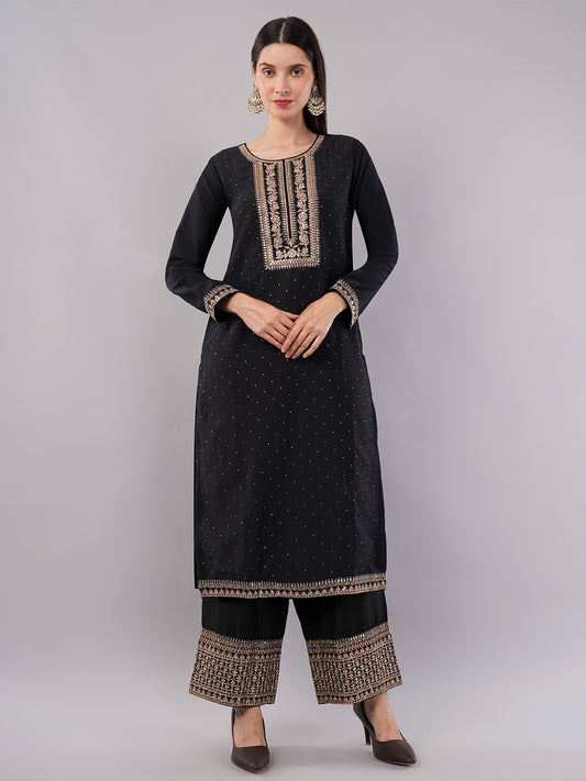 dhartii Festive Stunning Black Embroidered Suit Set with Pallazzo and Dupatta (3 Piece Set)