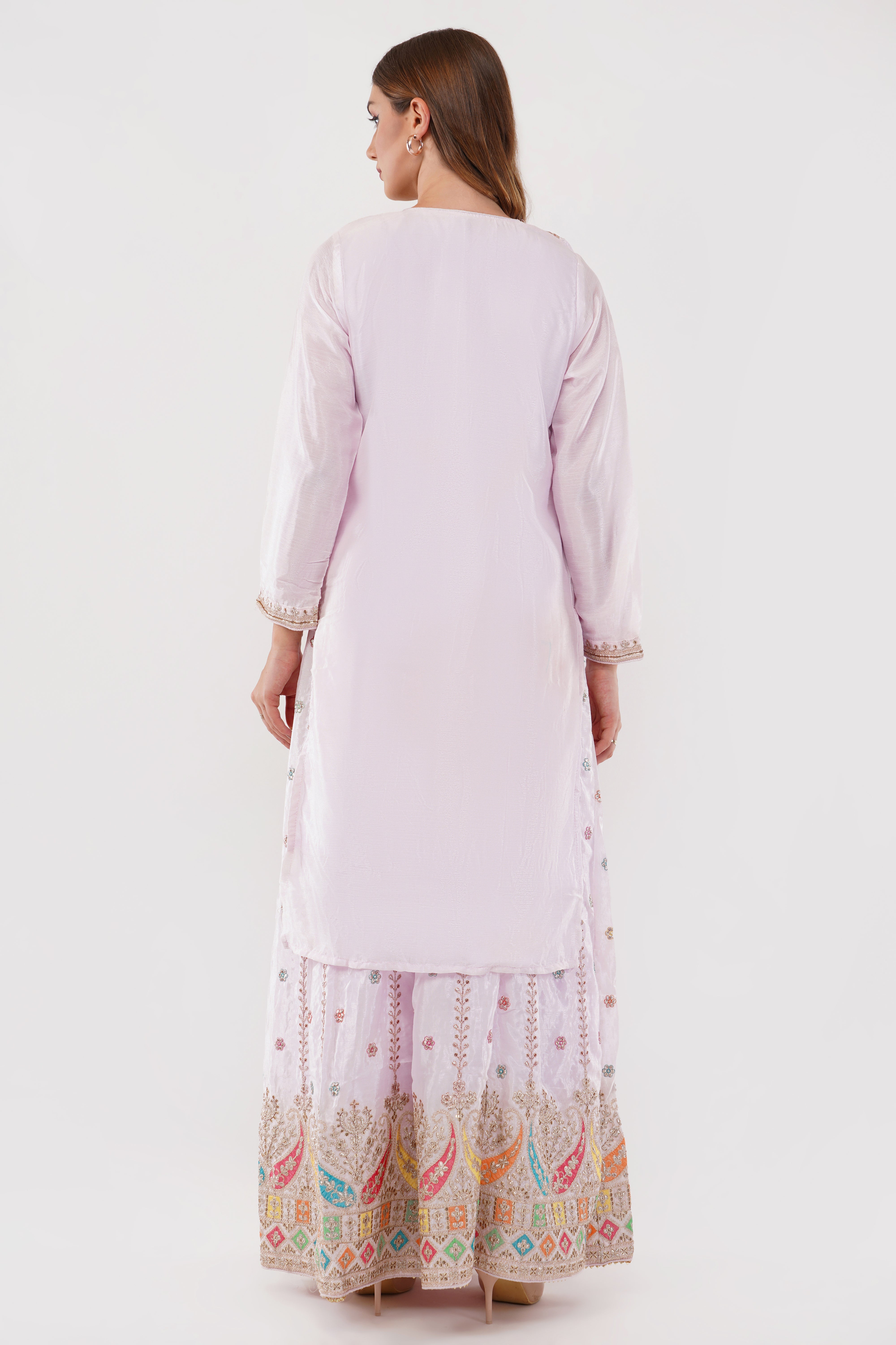 Lilac Embroidered Anarkali Gown Set - Set Of 3