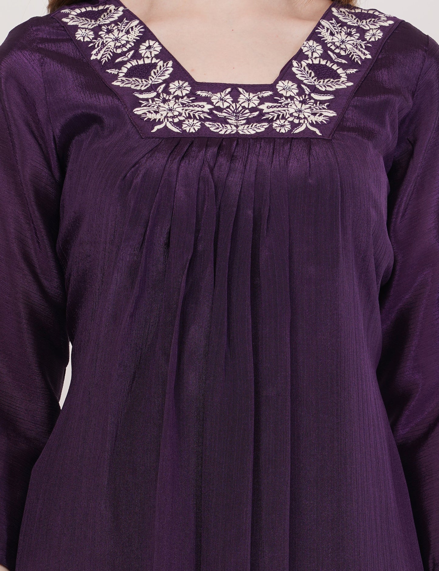 Purple Viscose With Printed Dupatta - Set Of 3