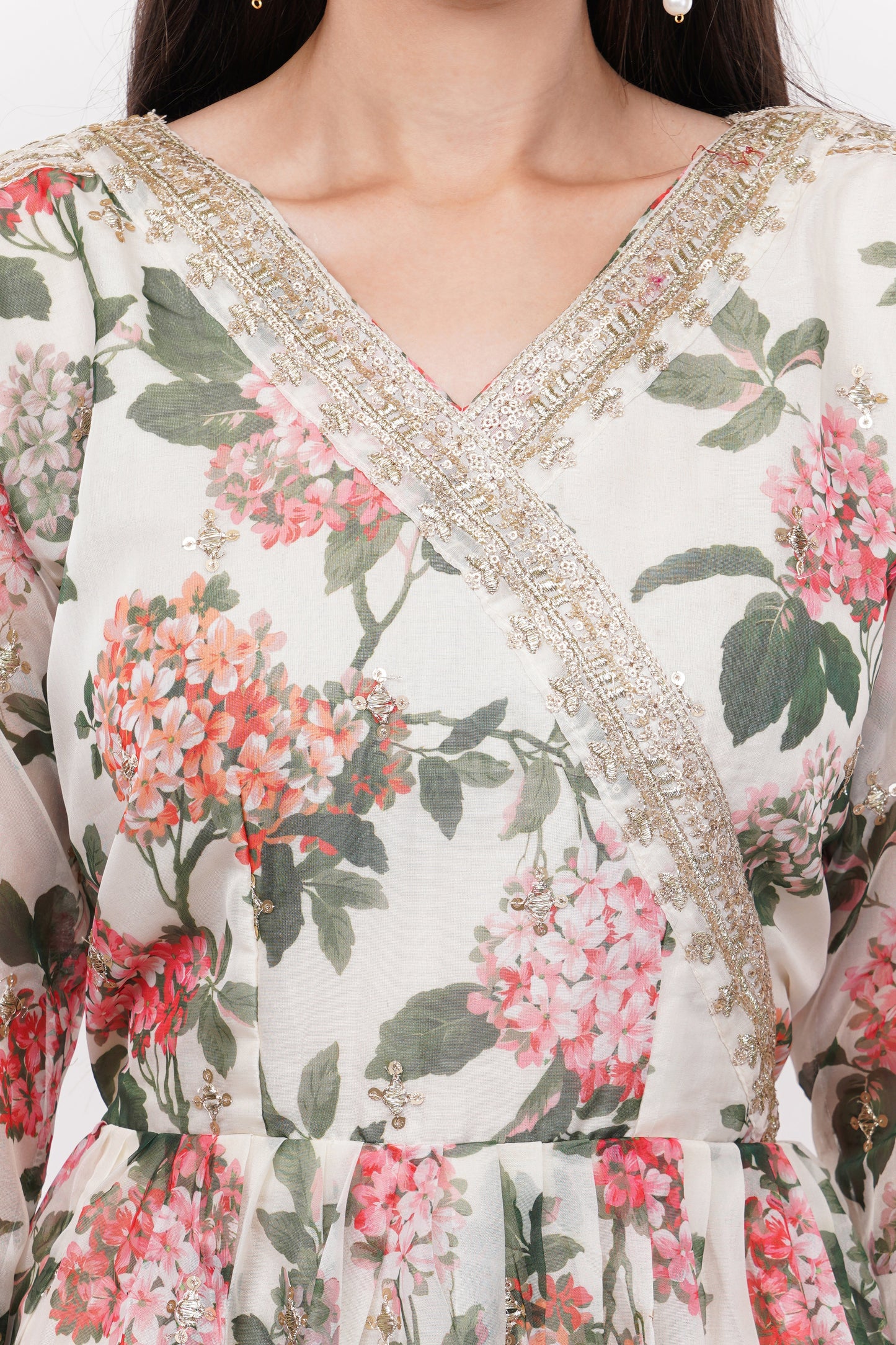 Off White Printed Anarkali Gown Set - Set Of 3