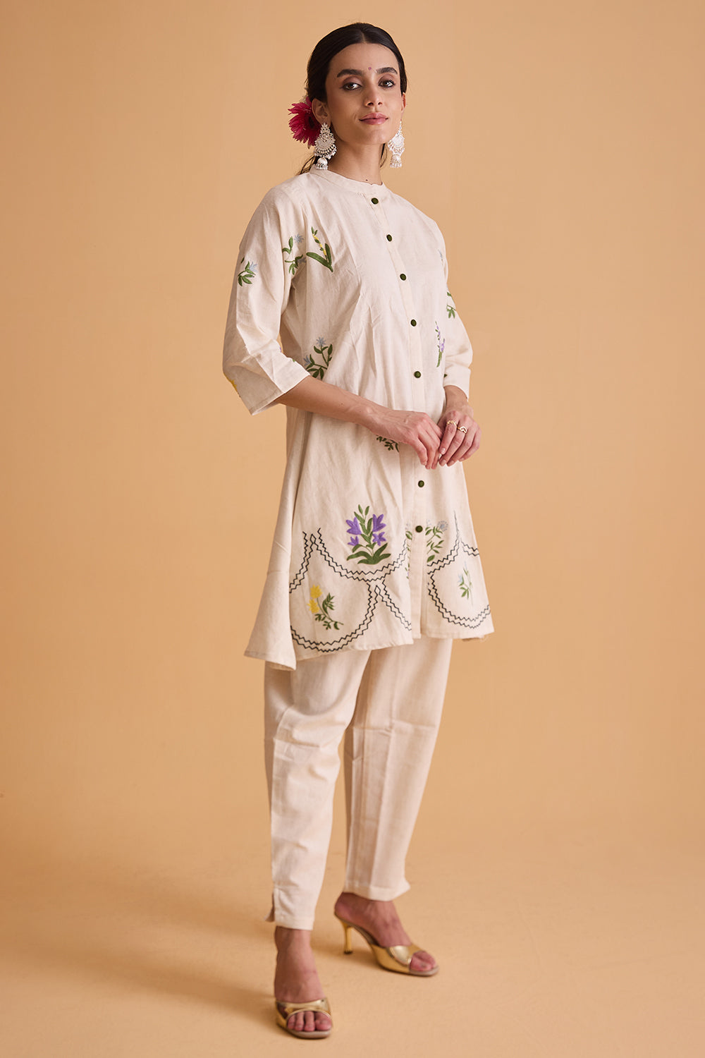 dhartii  natural white Blossom Floral Cotton Co-Ord Set