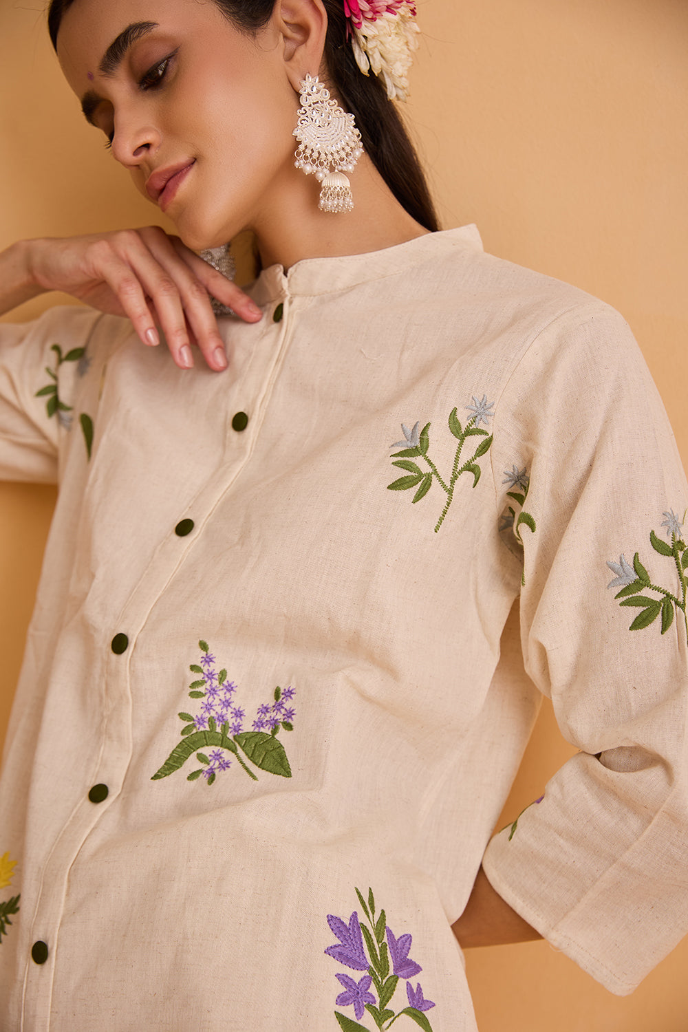 dhartii  natural white Blossom Floral Cotton Co-Ord Set