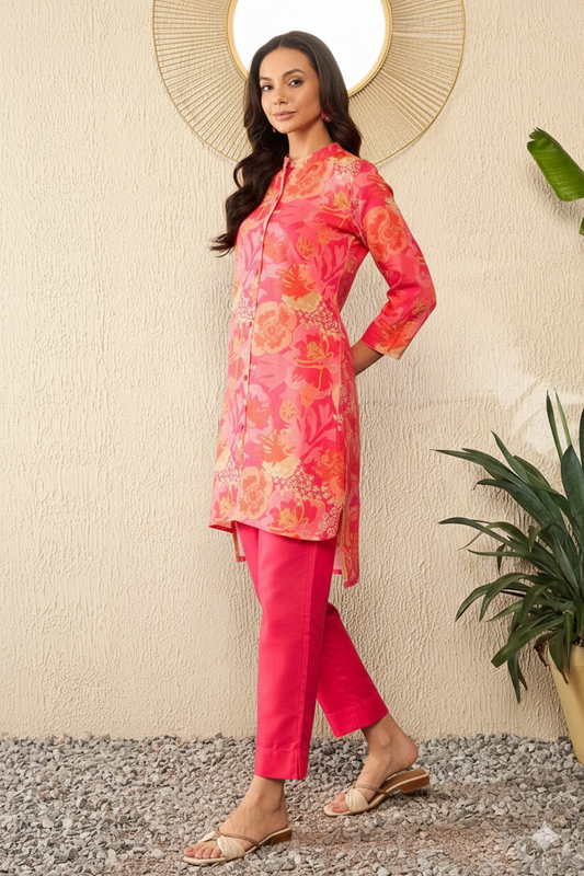 Pink Rayon Blend Floral Printed Co-Ord Sets