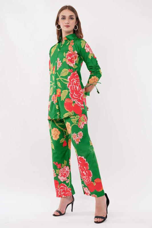 Rayon Green Shirt Co-Ord - Set Of 2