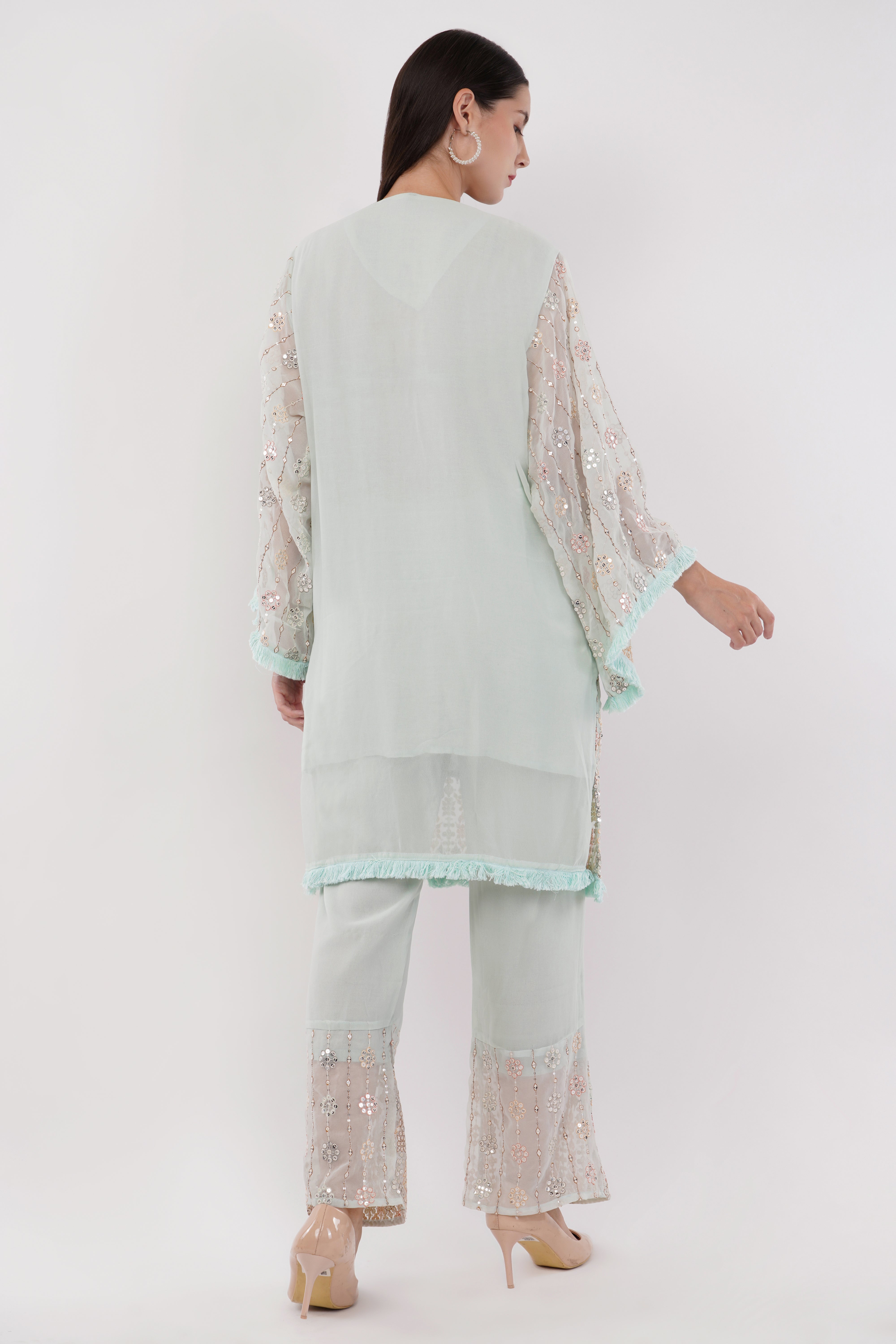 Women Light Blue Georgette Embroidered Pastel Co-Ord Set - Set Of 2