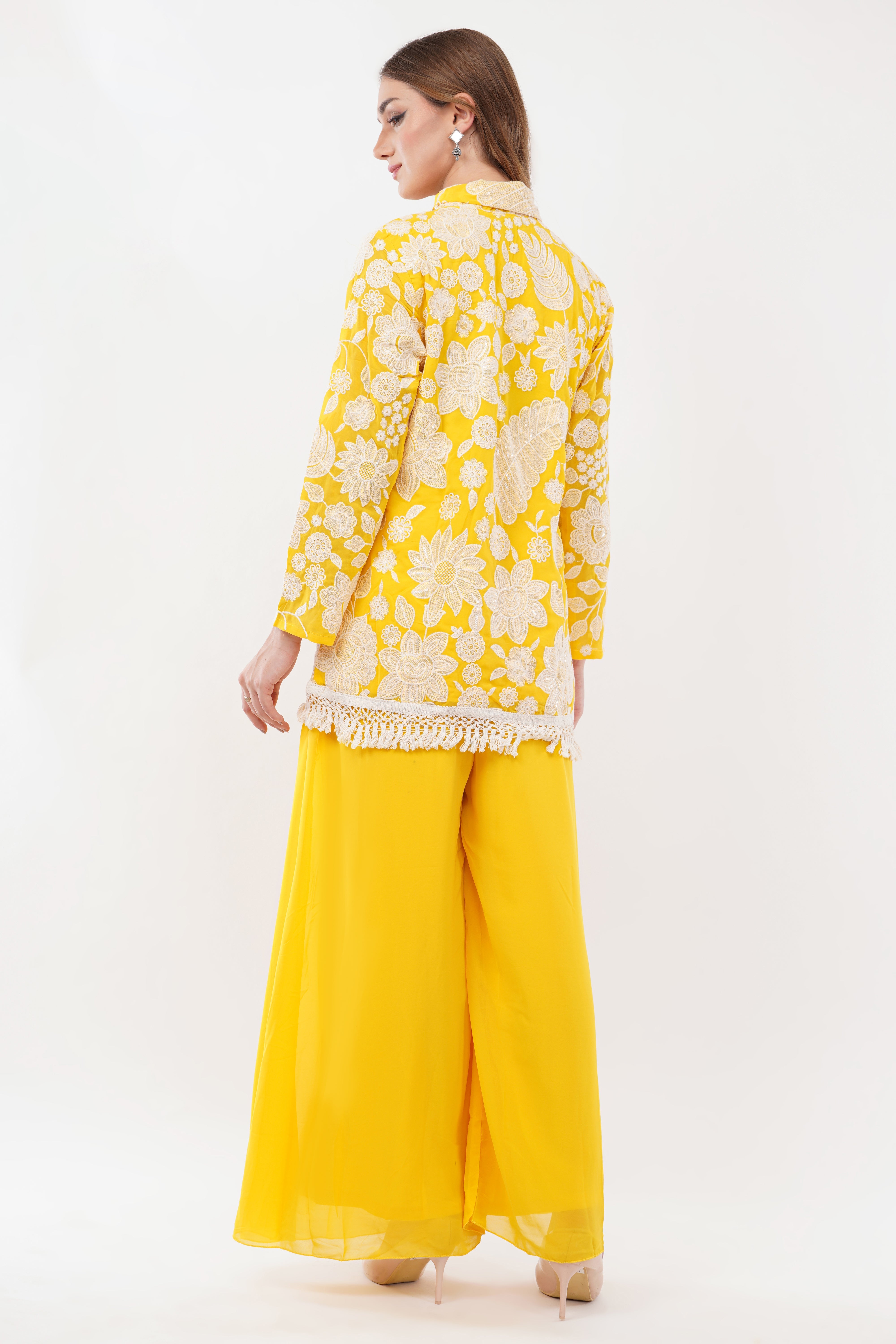 Yellow Embroidered Co-Ord Set With Contrasting Work - Set Of 2