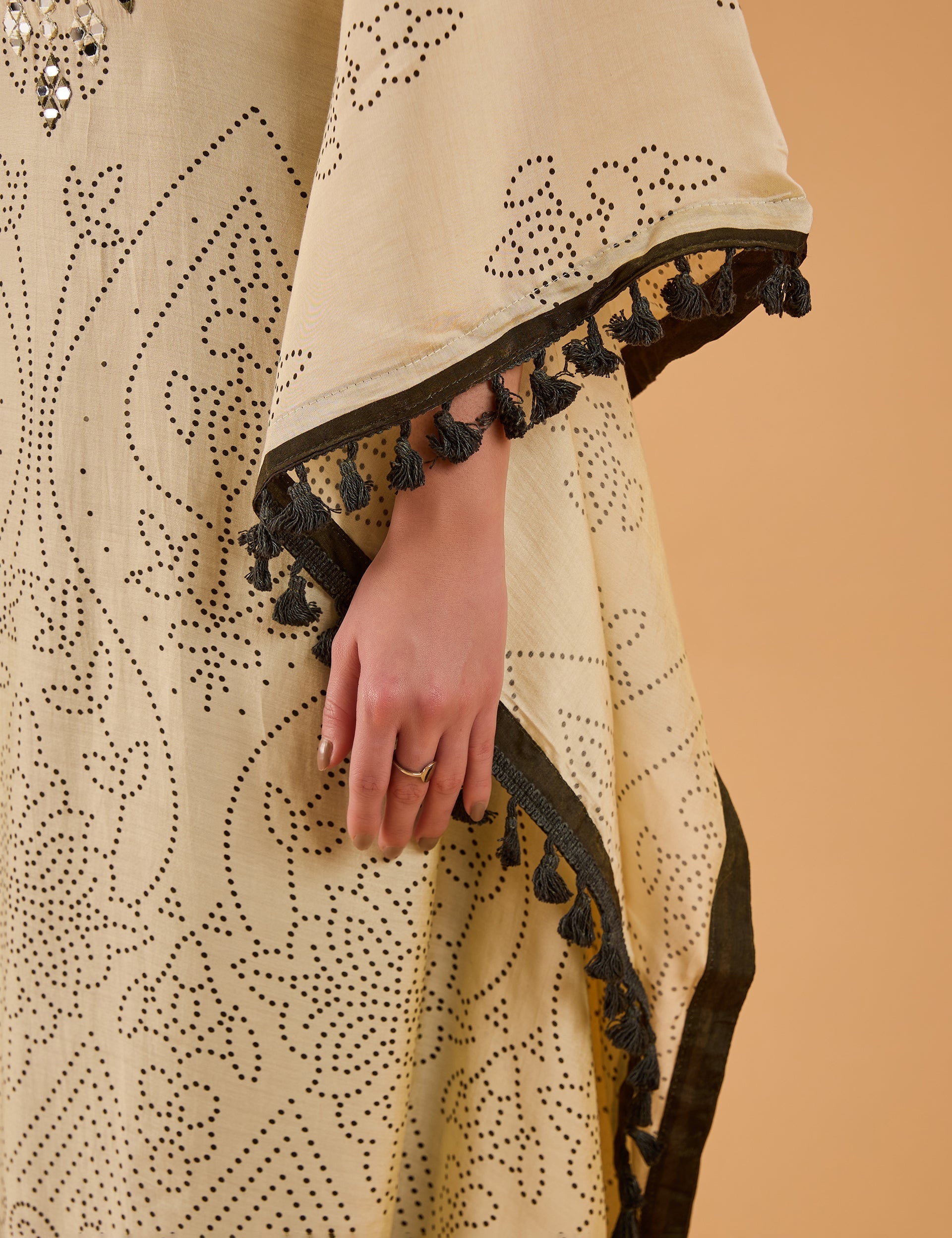 dhartii  Off-White Ethnic Print Silk Fusion Kaftan