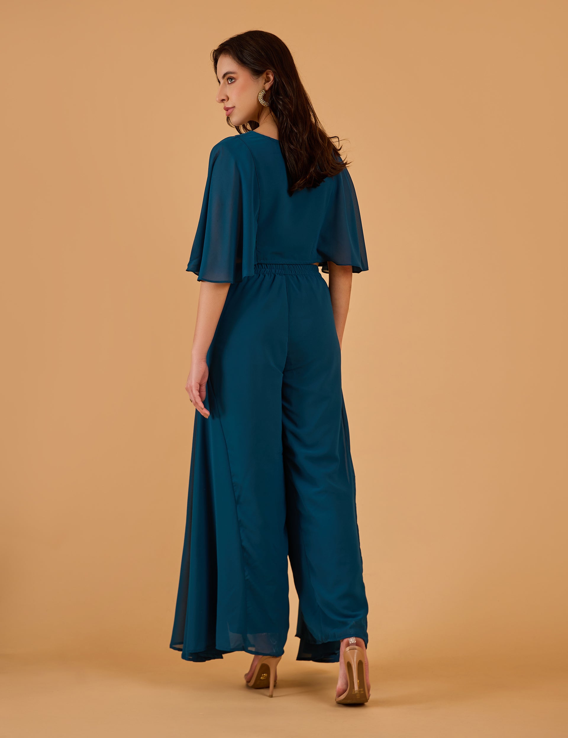 dhartii  Teal Bloom Solid Embroidered Fusion Set
