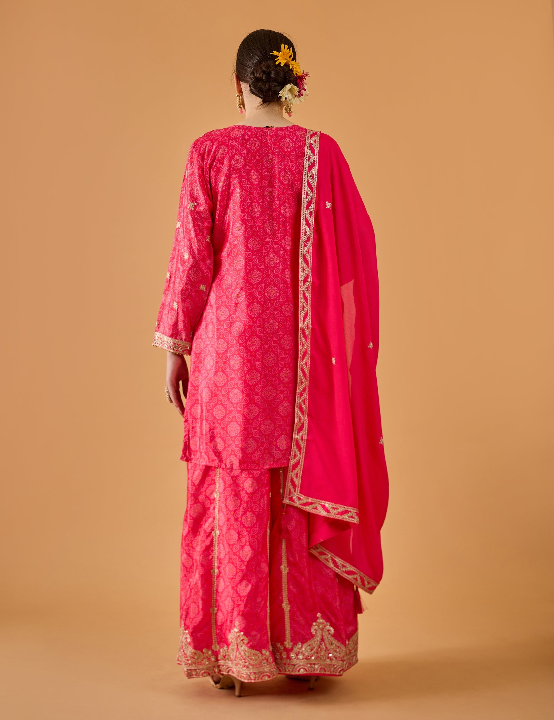 dhartii  Gulabi Pink Embroidered Chinon Sharara Ensemble