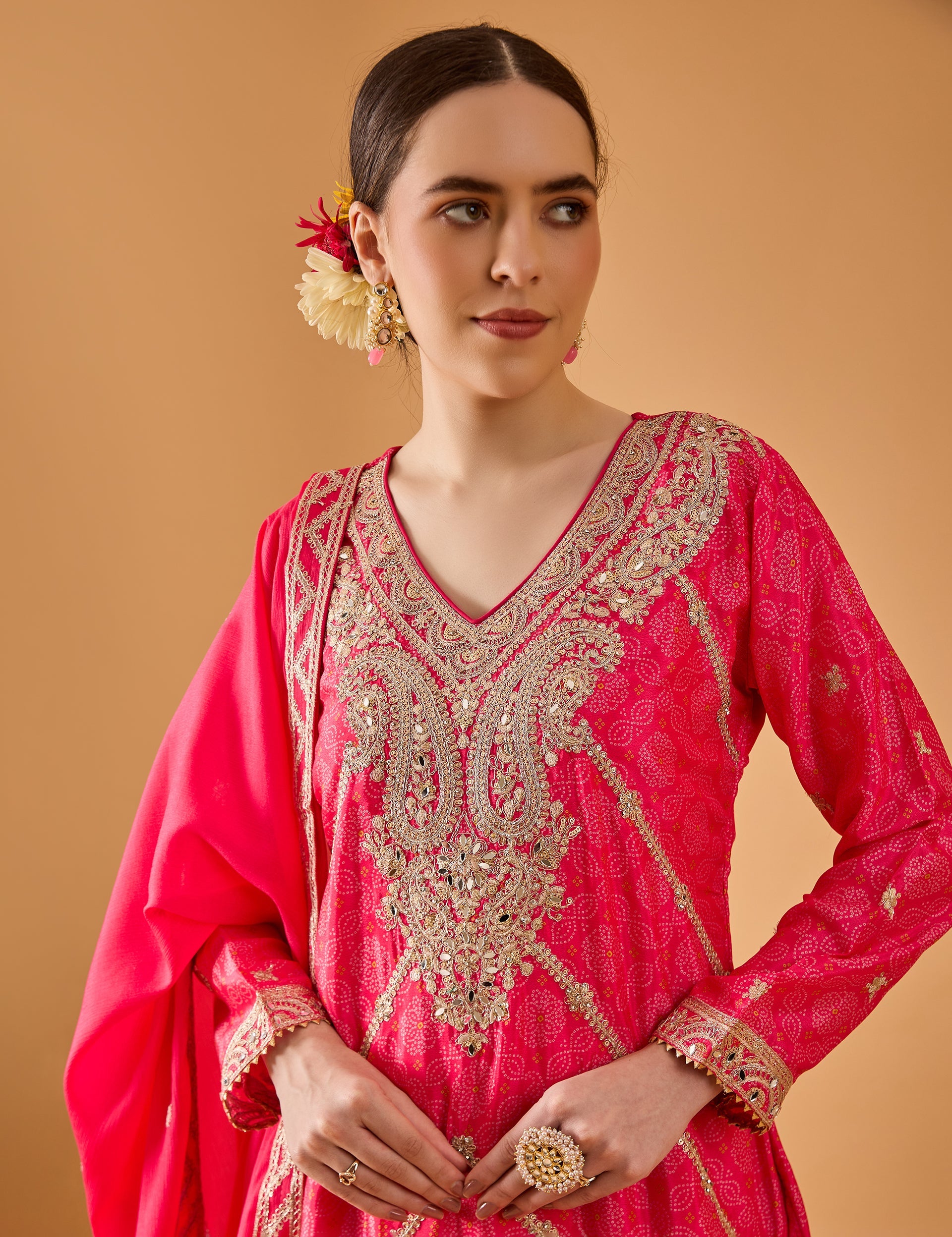 dhartii  Gulabi Pink Embroidered Chinon Sharara Ensemble