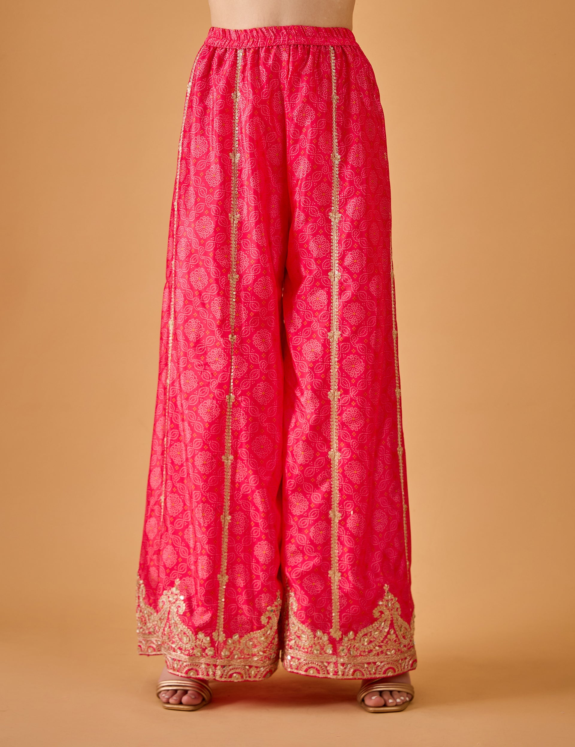 dhartii  Gulabi Pink Embroidered Chinon Sharara Ensemble