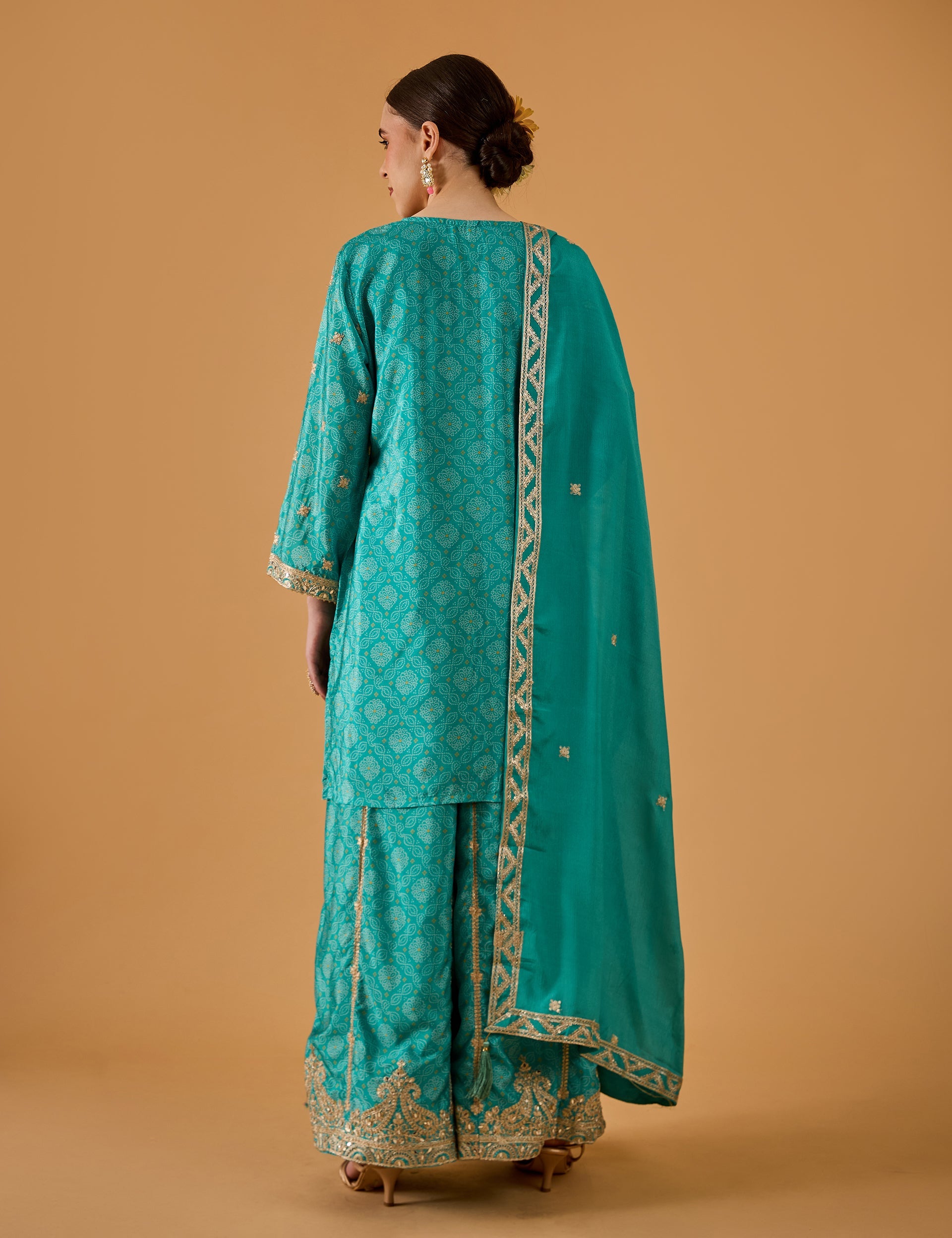 dhartii  Sea Green Machine Embroidery Ethnic  Chinon Sharara Set