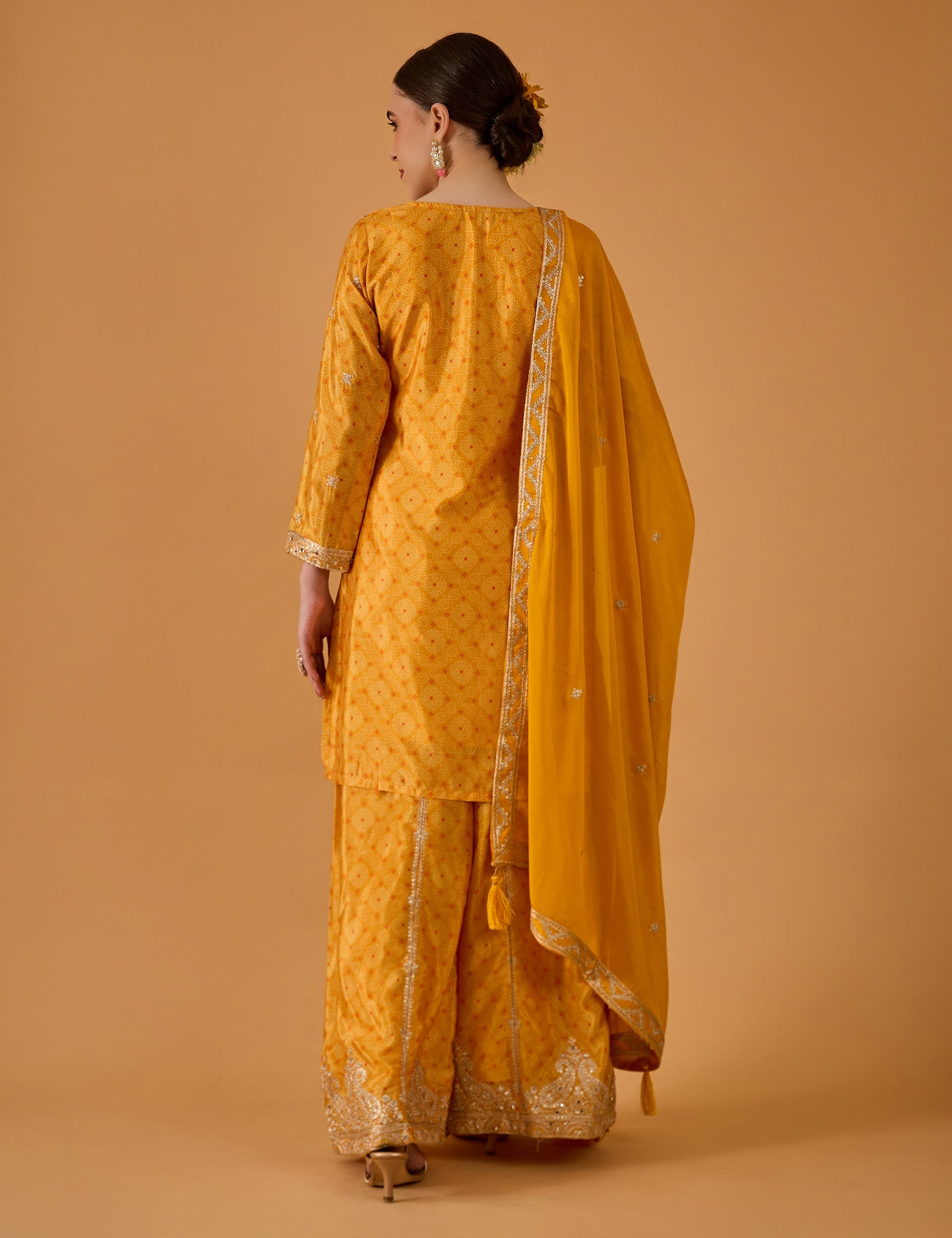dhartii  Bright Radiant yellow Embroidered Chinon Sharara Set