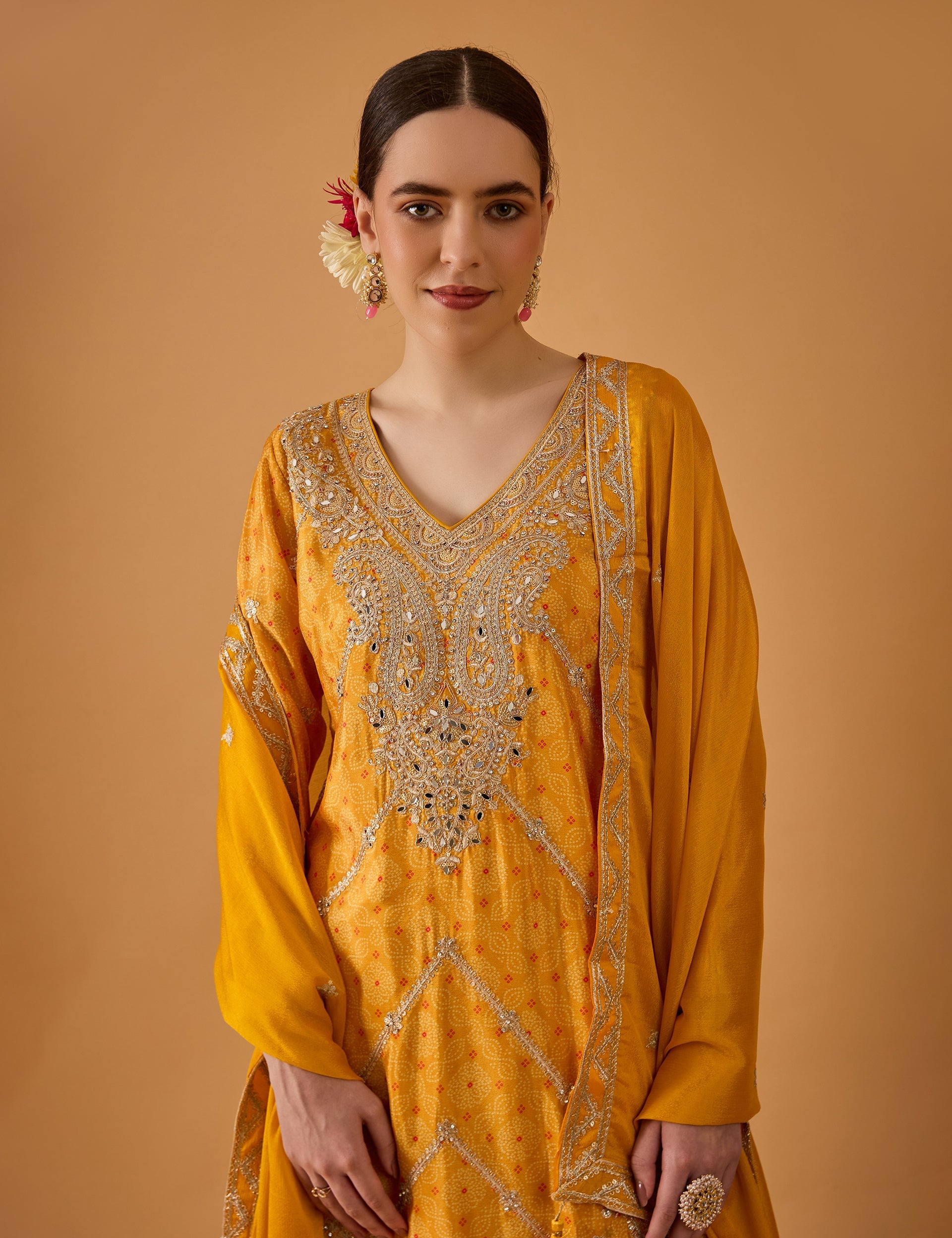 dhartii  Bright Radiant yellow Embroidered Chinon Sharara Set