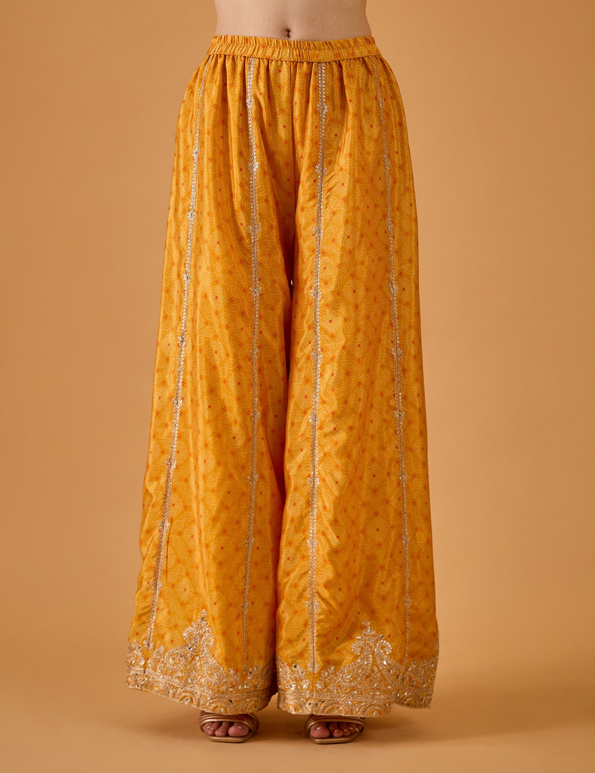 dhartii  Bright Radiant yellow Embroidered Chinon Sharara Set