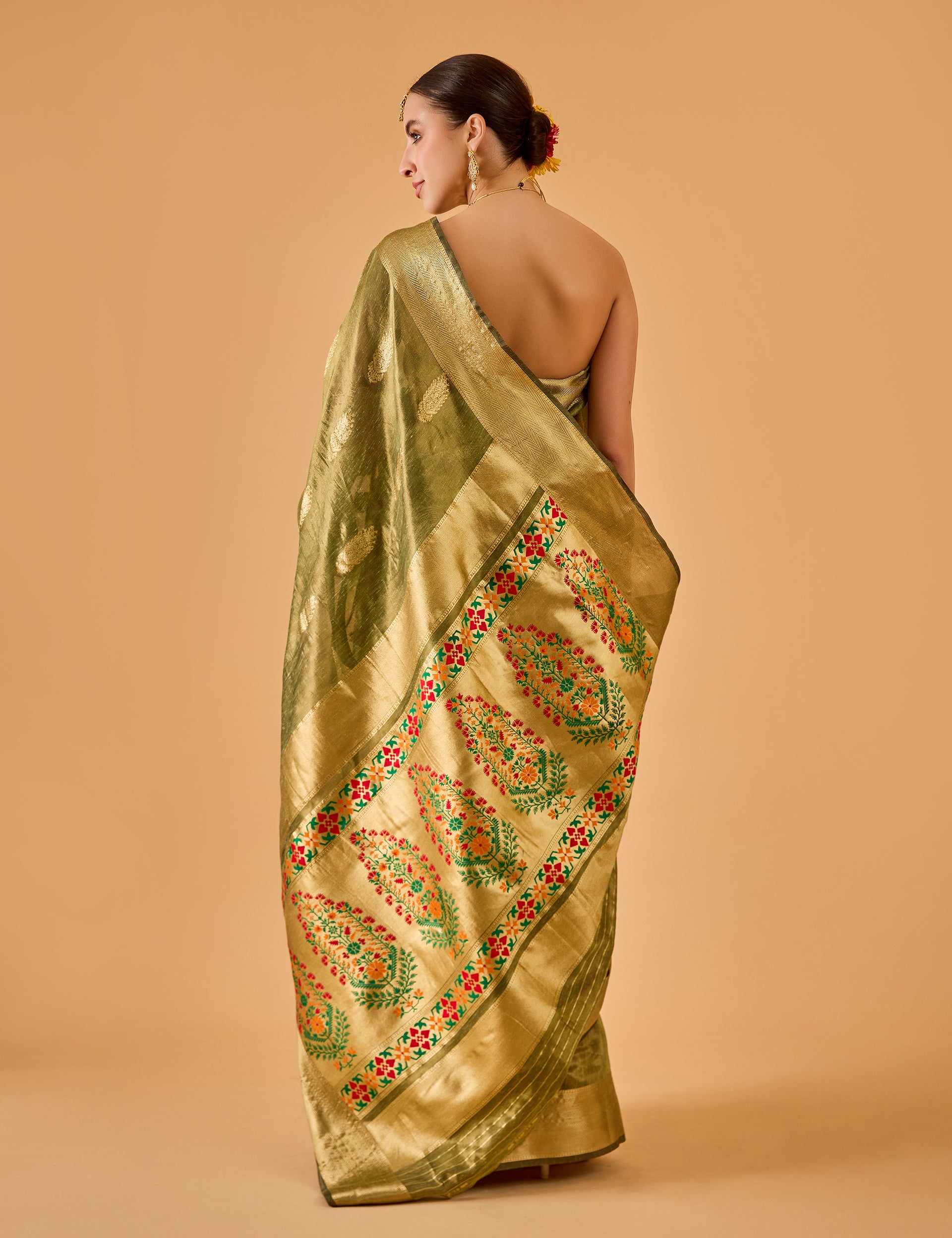 dhartii  Neem Green Jacquard Chanderi Saree