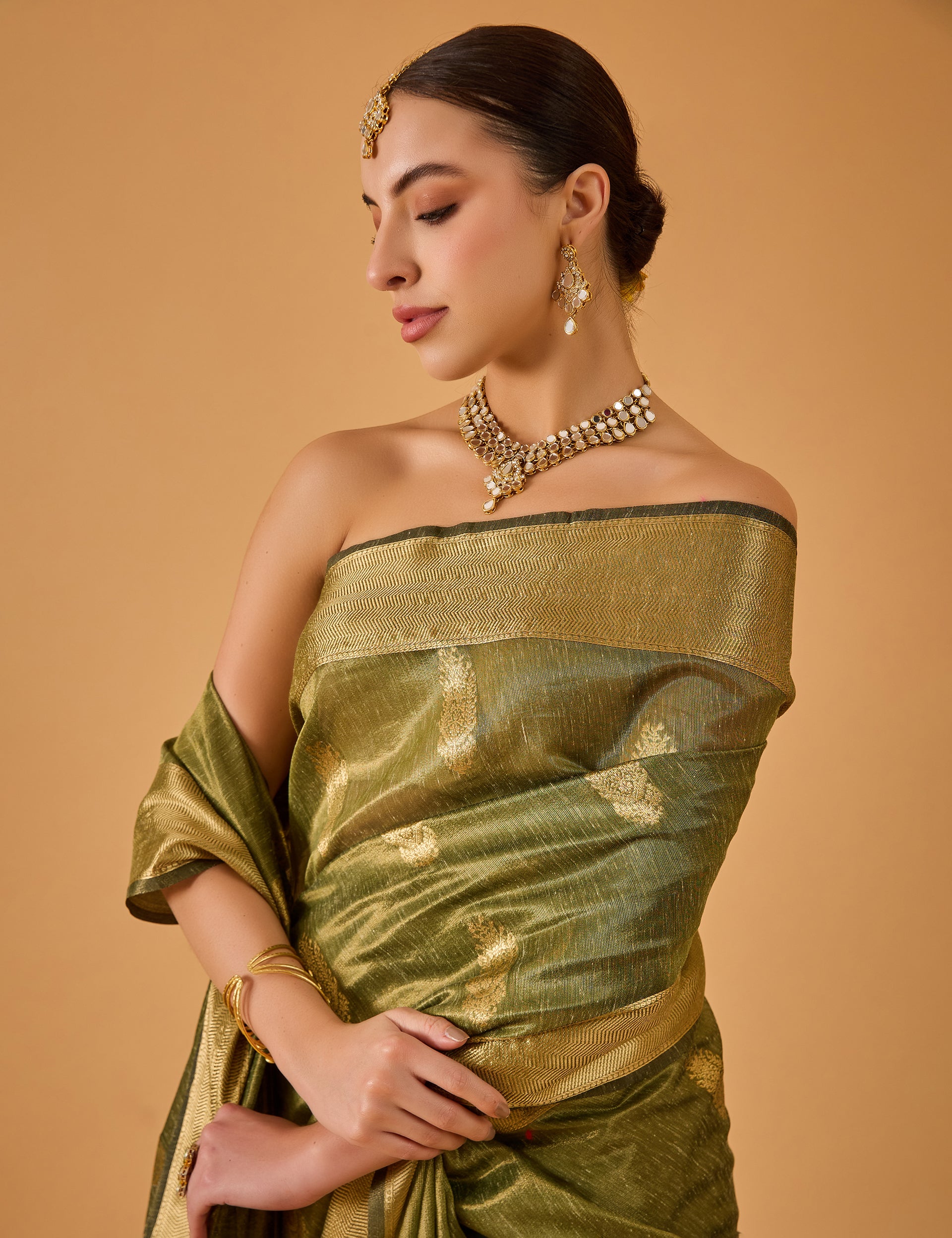 dhartii  Neem Green Jacquard Chanderi Saree