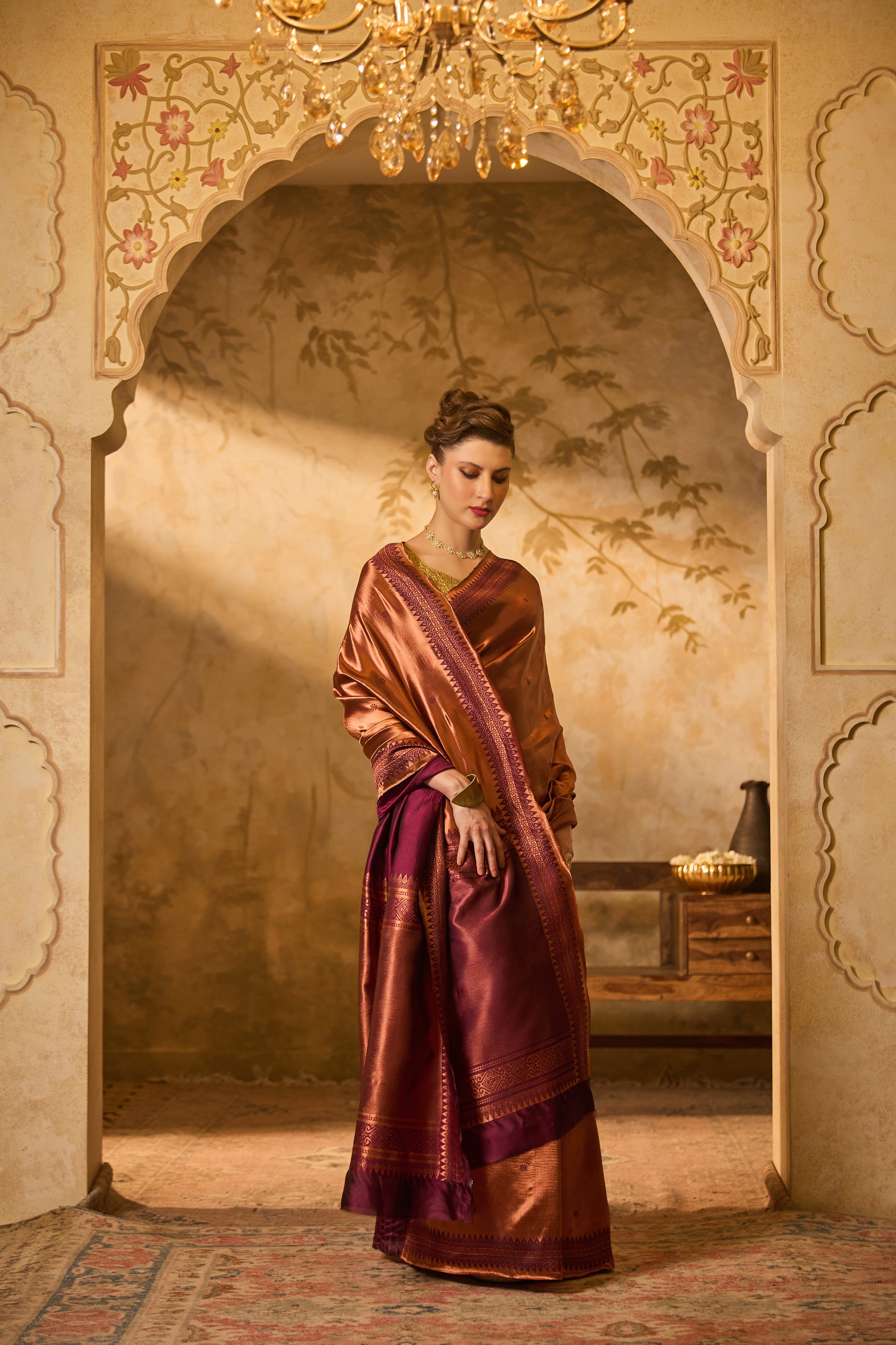 Purple Kanjivaram Silk Saree With Copper Zari Work