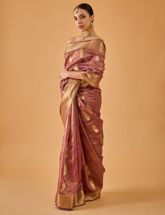 dhartii Aubergine Jacquard Chanderi Saree
