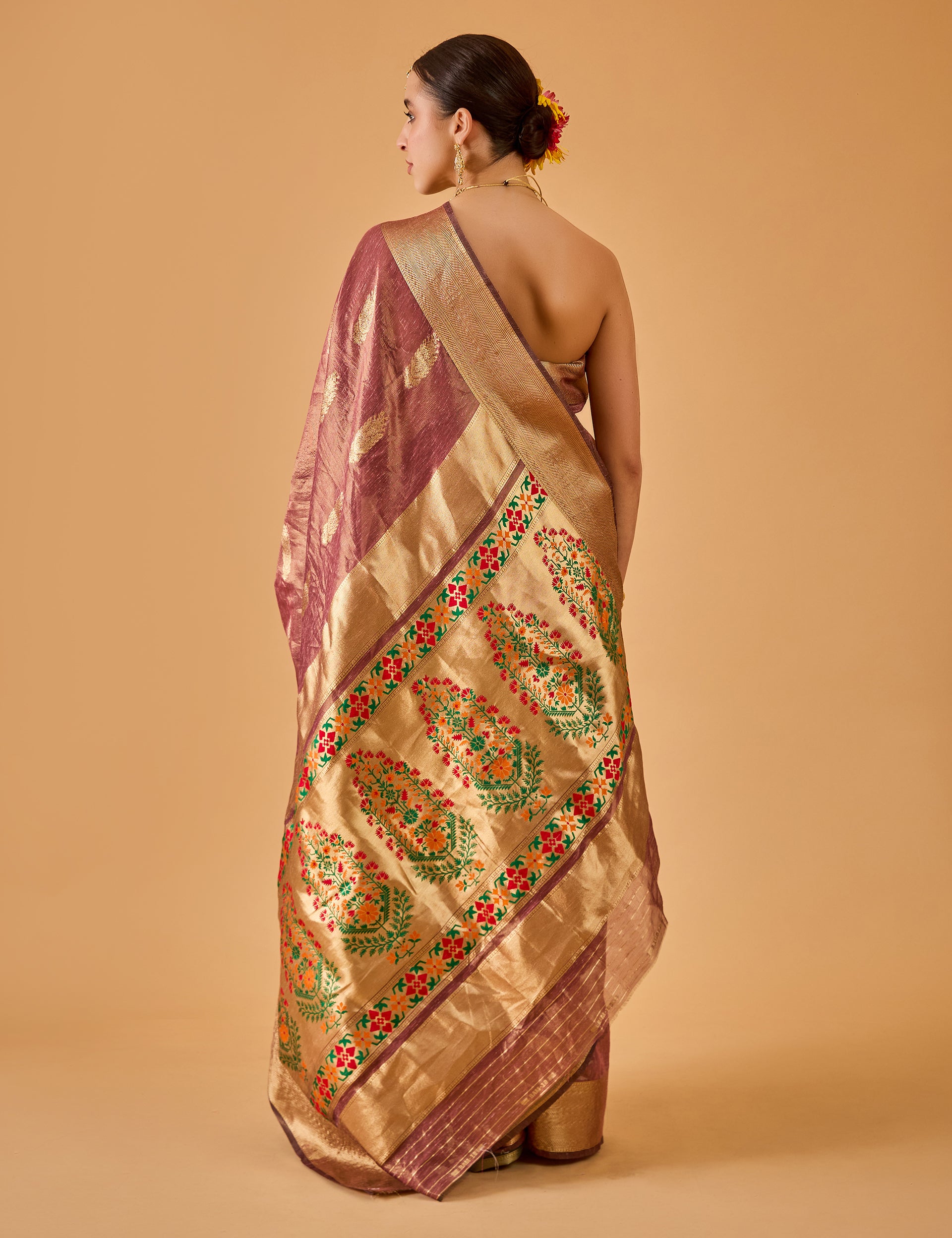 dhartii  Aubergine Jacquard Chanderi Saree