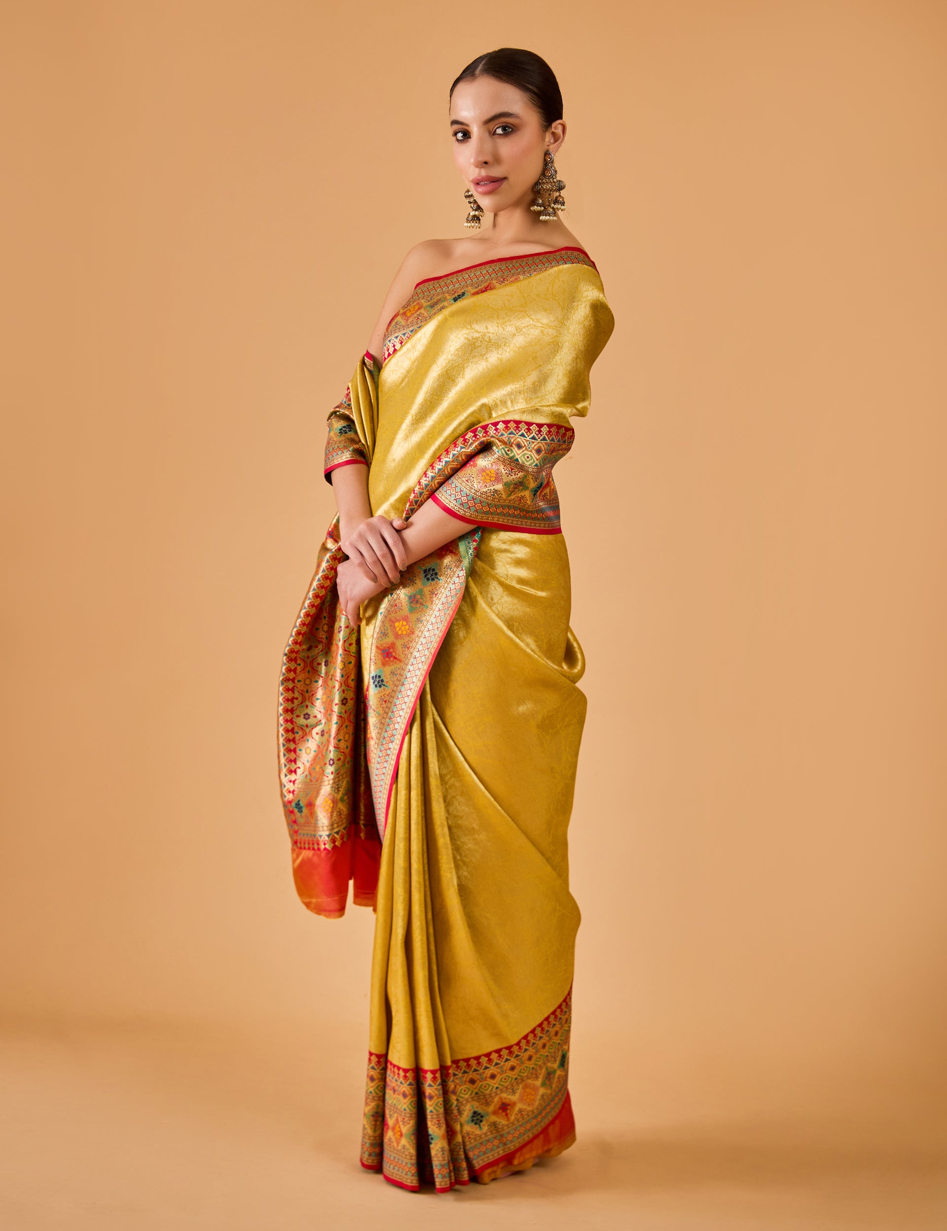 dhartii  Sunshine Yellow Jacquard Solid Silk Blend Saree