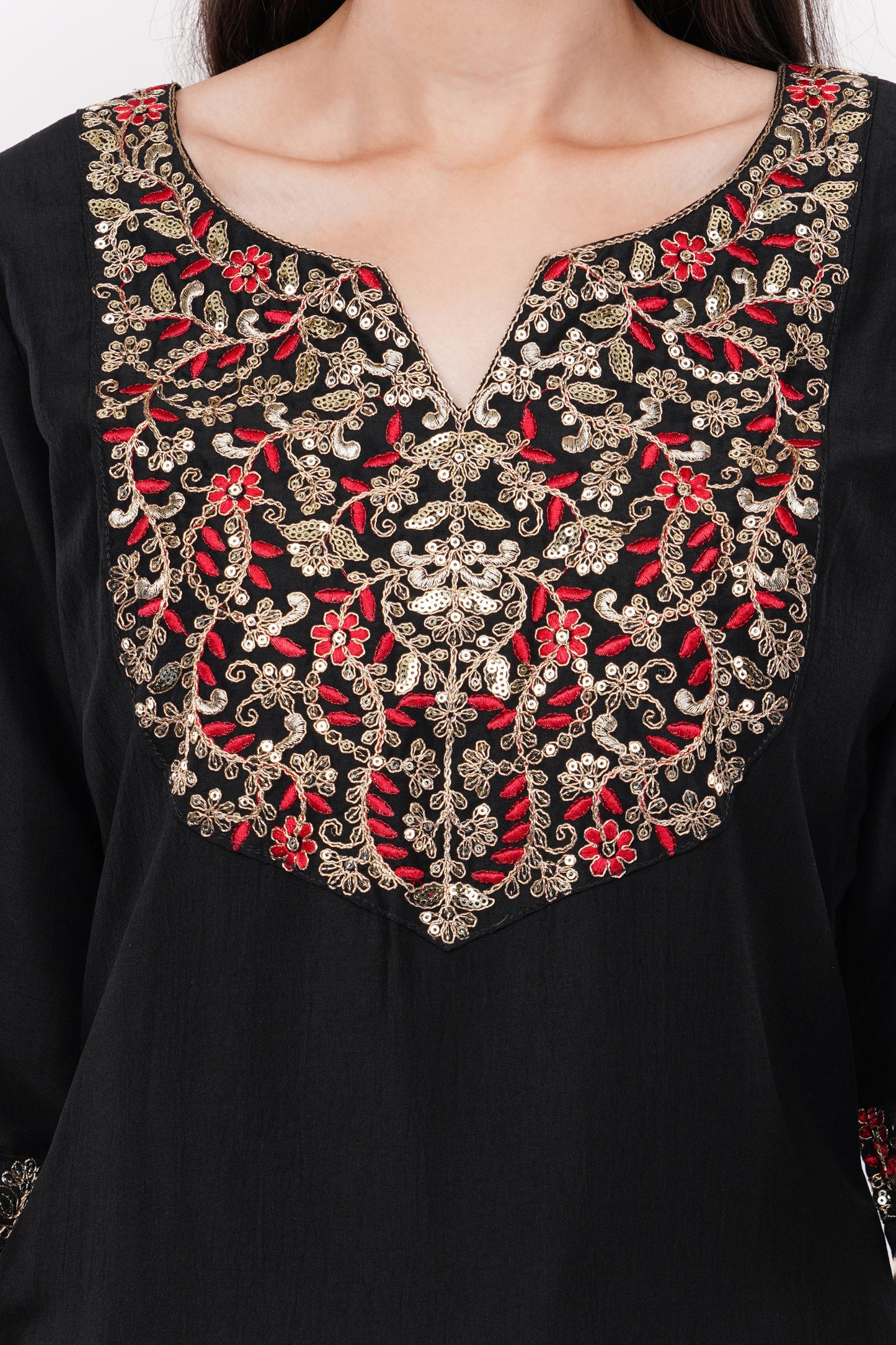 Black Embroidered Suit Set With Dupatta - Set Of 3