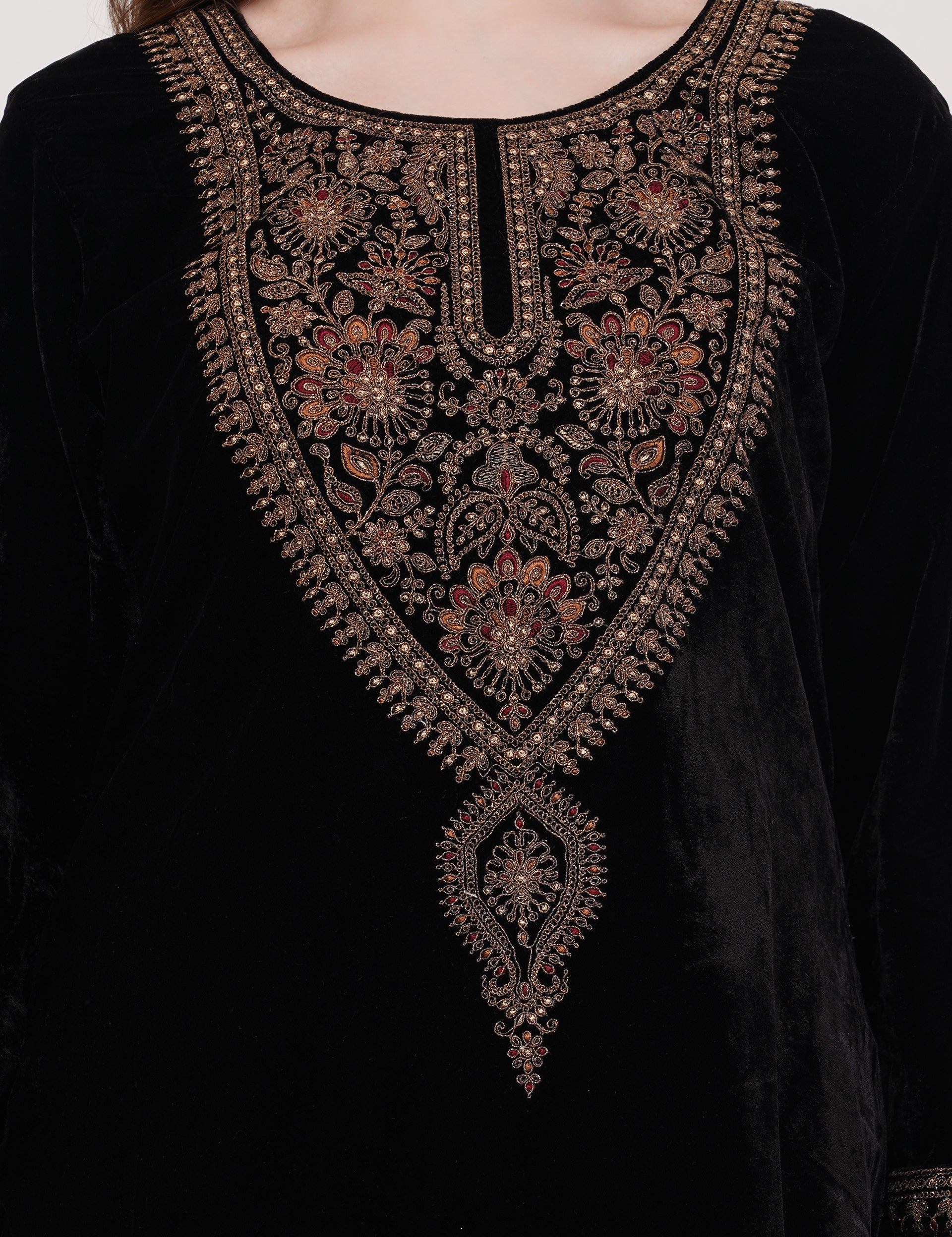 Black Velvet With Coding Embroidery Work - Set Of 3