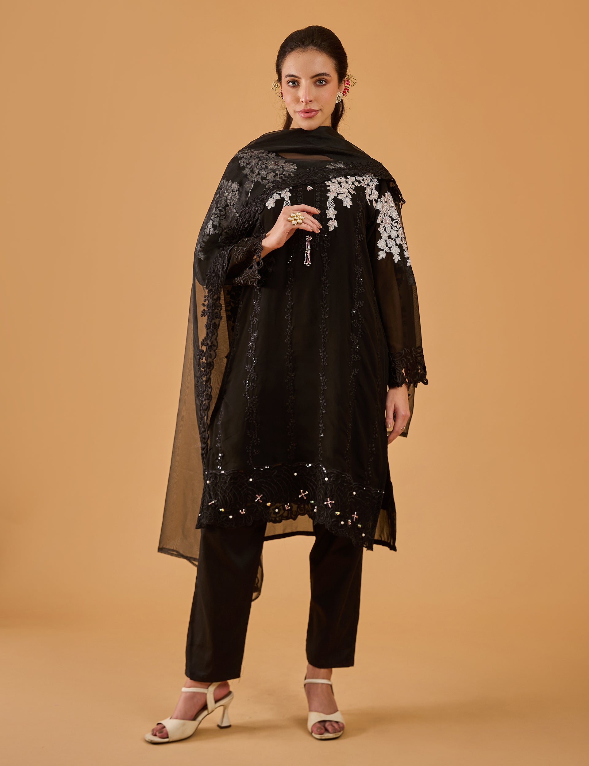 dhartii  Classic Black Georgette Kurta Set