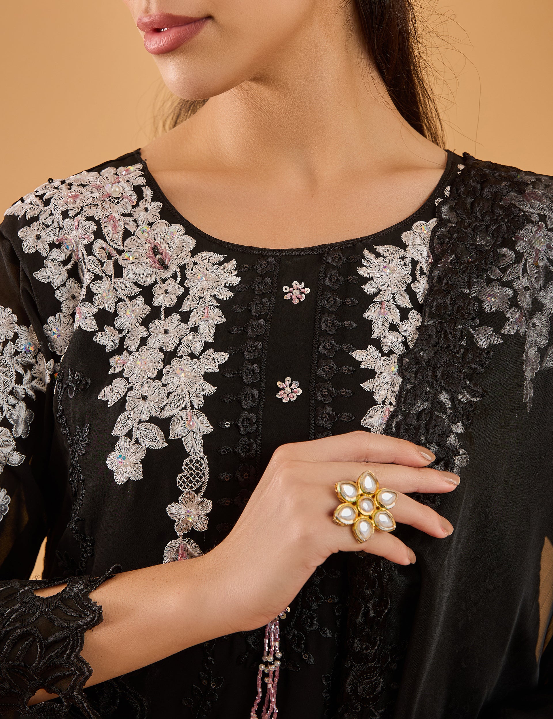 dhartii  Classic Black Georgette Kurta Set