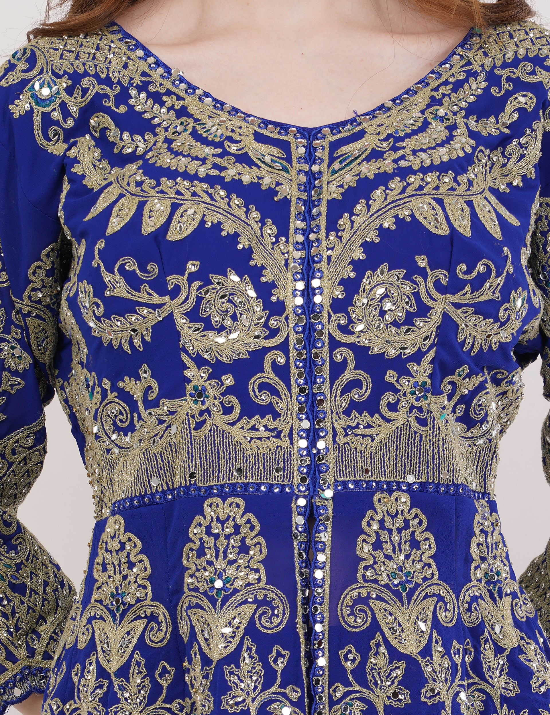 Blue Embroidered Peplum Suit Set With Flared Pants & Dupatta - Set Of 3