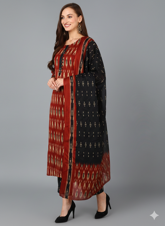 Brown Rayon Blend Straight Kurta Pant With Dupatta